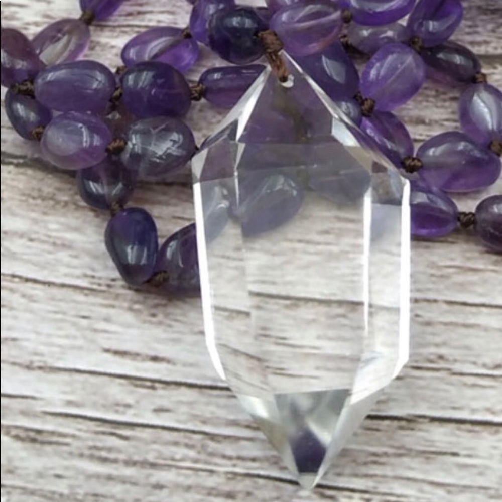 Free form natural Amethyst with large crystal Mala - Picture 4 of 5